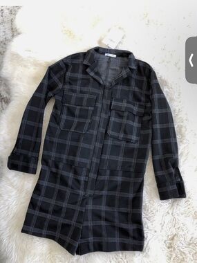 New Zara Plaid Jumper Short Coveralls Suit Black Size Medium